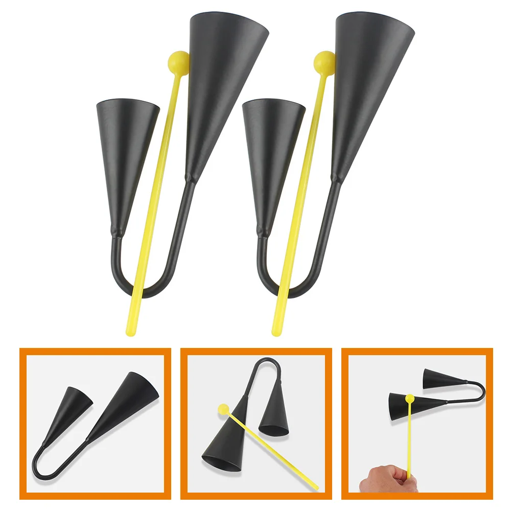 

2 Sets Double Ringing Cow Bell Musical Cowbell Children's Instruments Cheering Cowbells Kids Small with Stick Percussion