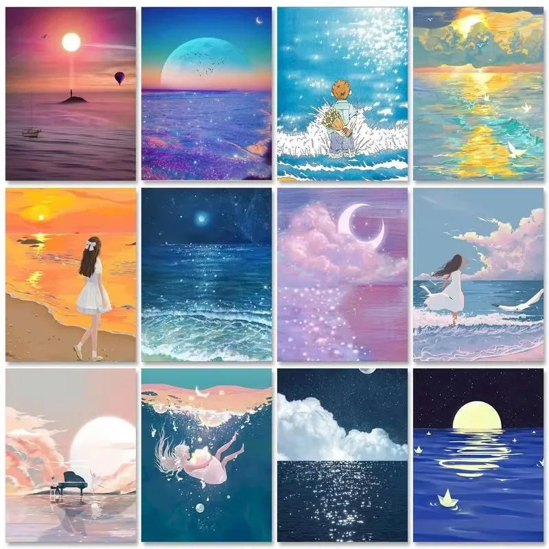 Diamantmalerei Himmel- und Meereslandschaft Vollrunde/quadratische Diamanten Mosaik Handgemachte Kunst Exquisites Geschenk Heimdekoration