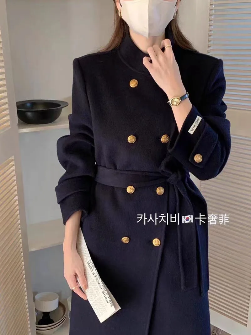 Women Long Double-sided Woolen Coats Retro Loose Female Overcoat Double Breasted Ladies Windbreak Autumn Winter 2024