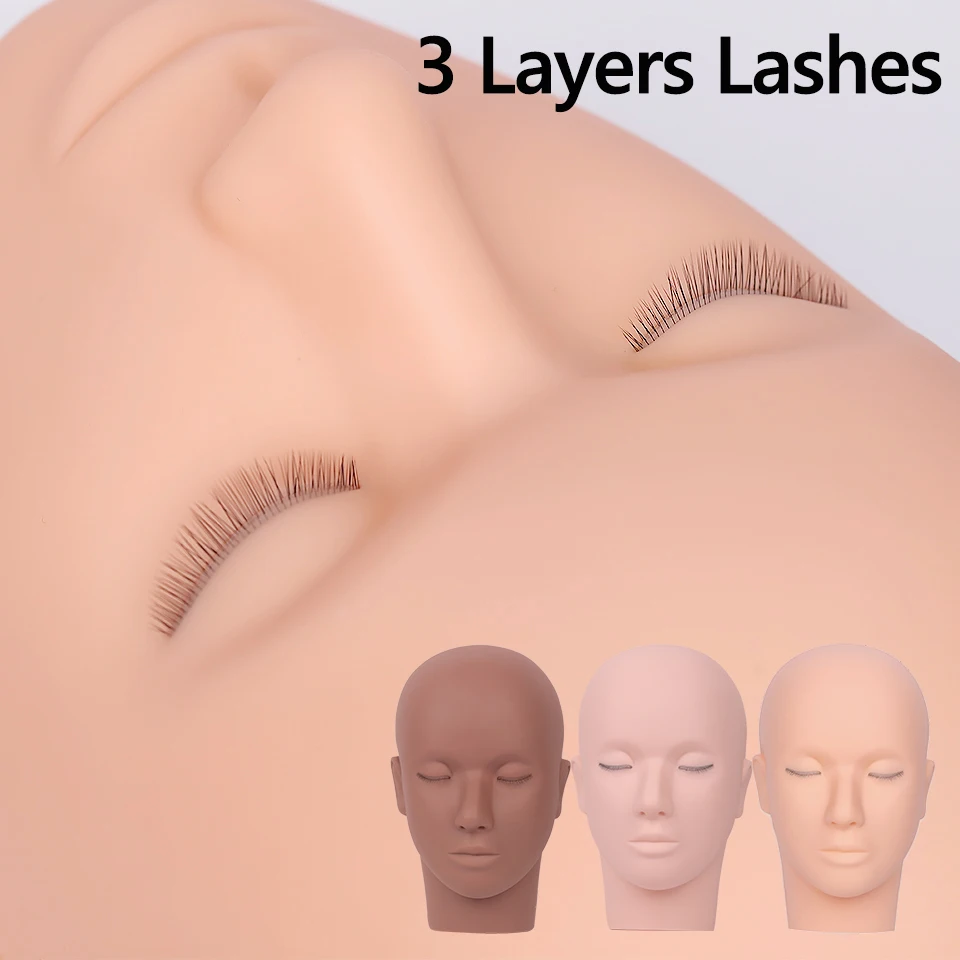 

Grafting Eyelash Training Practice Head 3 Layers Lashes Mannequin Model Head Doll Face Fake Human Head for Makeup Tools Supplies