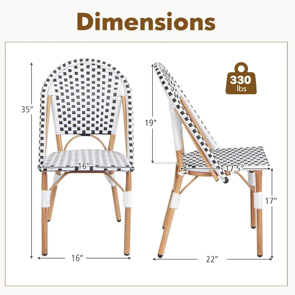 

Set of 4 French Bistro Chairs - Outdoor Rattan w/ Galvanized Metal Frame, Armless