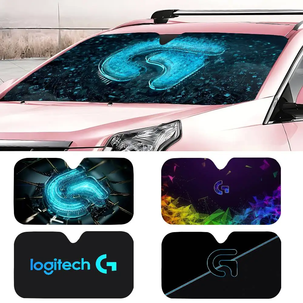 

L-Logitech LOGO Windshield Sunshade Anime Cute Car Front Windshield 70x130cm Sun Visor Heat Reflector