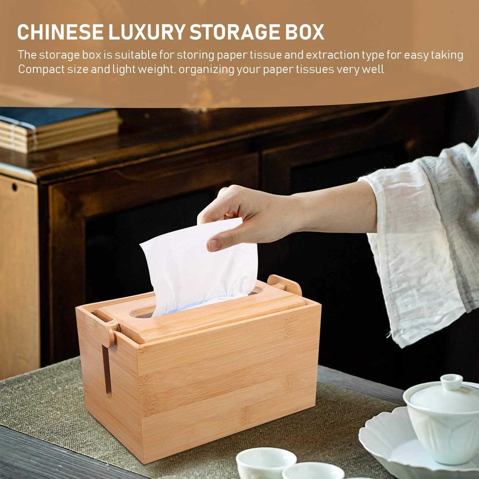 

Bamboo Tissue Box Storage Container Home Decoration Compact Size Desk ganizer Napkin Case Paper Storage Solution
