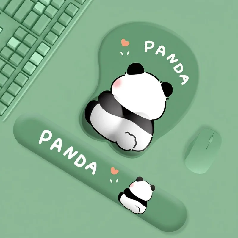 Cute Panda Keyboard Wrist Rest Pad Mouse Pad Support Soft Silicone Ergonomic Wrist Cushion for Office Gaming Desktop Women Gift