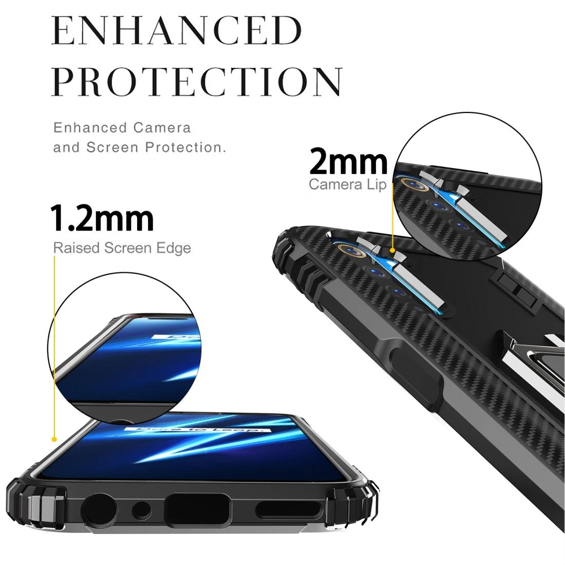 For OPPO Realme 6 Pro Carbon Fiber Protective Case with 360 Degree Rotating Ring Holder(Black)