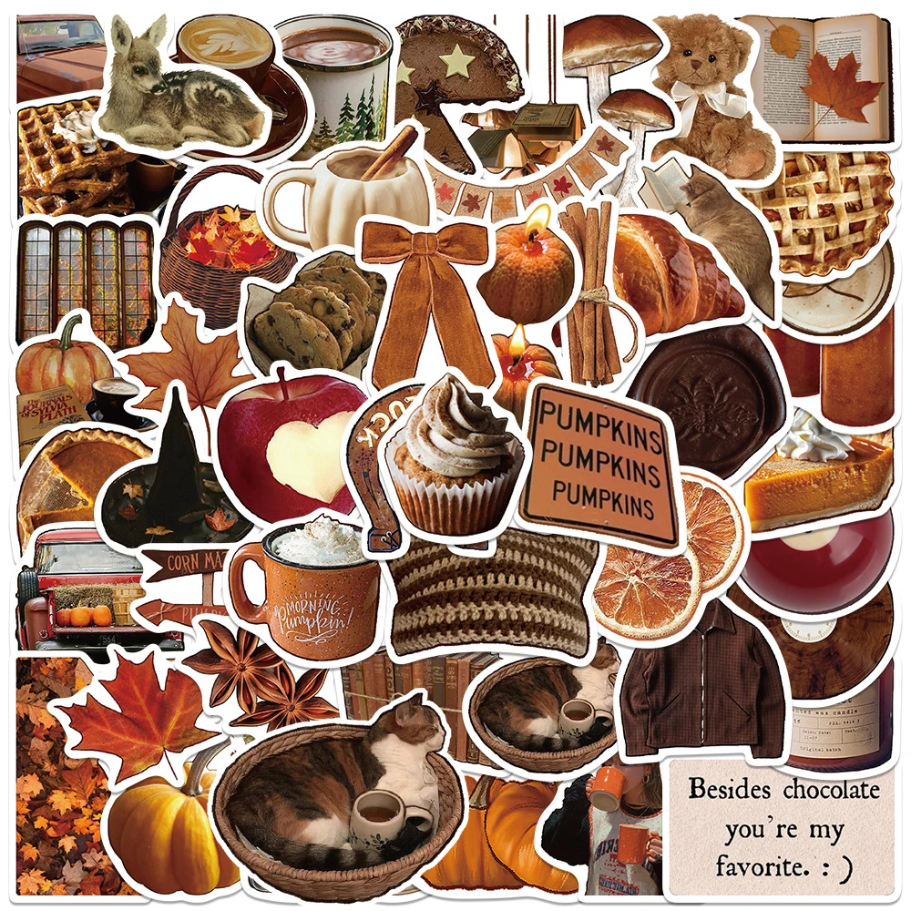 

10/30/53pcs Retro Cute Ins Style Autumn Theme Stickers Aesthetic Graffiti Decals Water Bottle Notebook Phone Waterproof Sticker