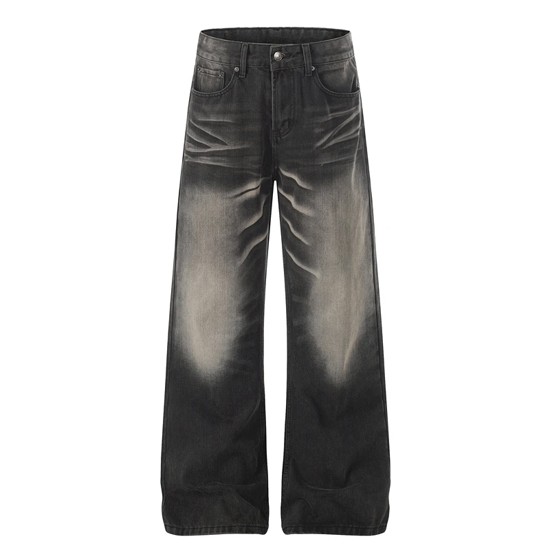 

GXFortune American Retro Waed Micro Flared Knife Denim Jeans Men's Casual Dragging Pants Stand Fit Jeans for Couples