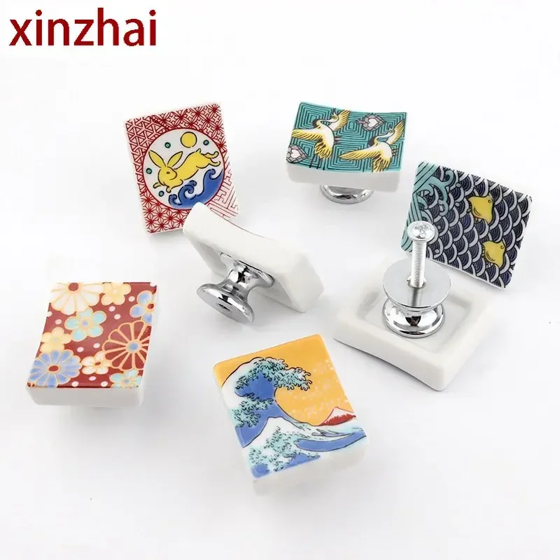 Ceramic Printing Handle Creative Hand-painted Drawer Handle Cabinet Pulls New Style Tatami Small Handle And Knobs