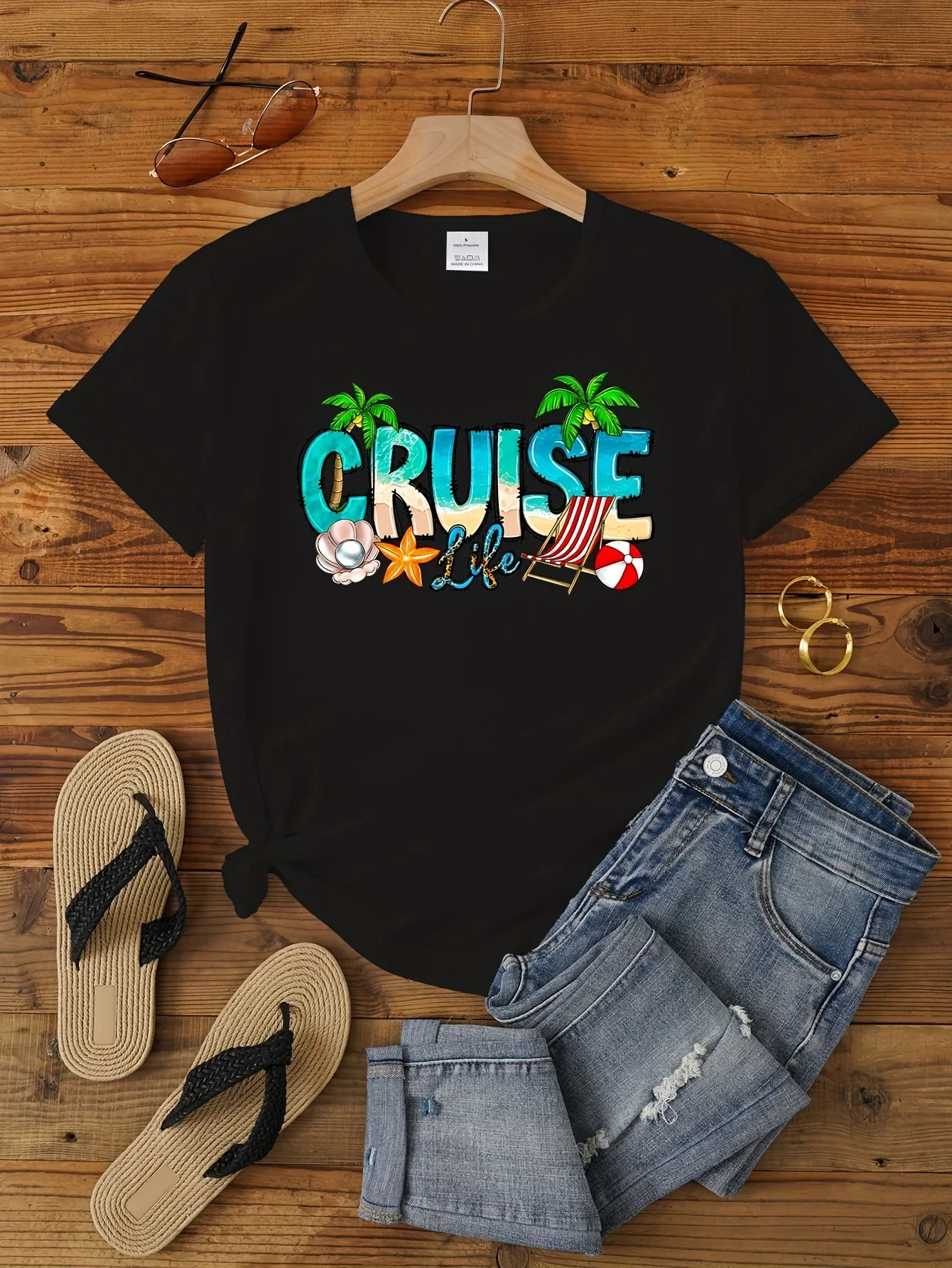 Cruise Life Print T-shirtShort Sleeve Crew Neck Casual Top For Summer & Spring Women\'s Clothing women t shirt