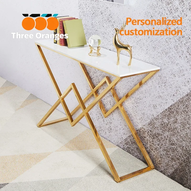 Modern simple stainless steel light luxury entrance New Chinese marble entrance table Decorative end view table