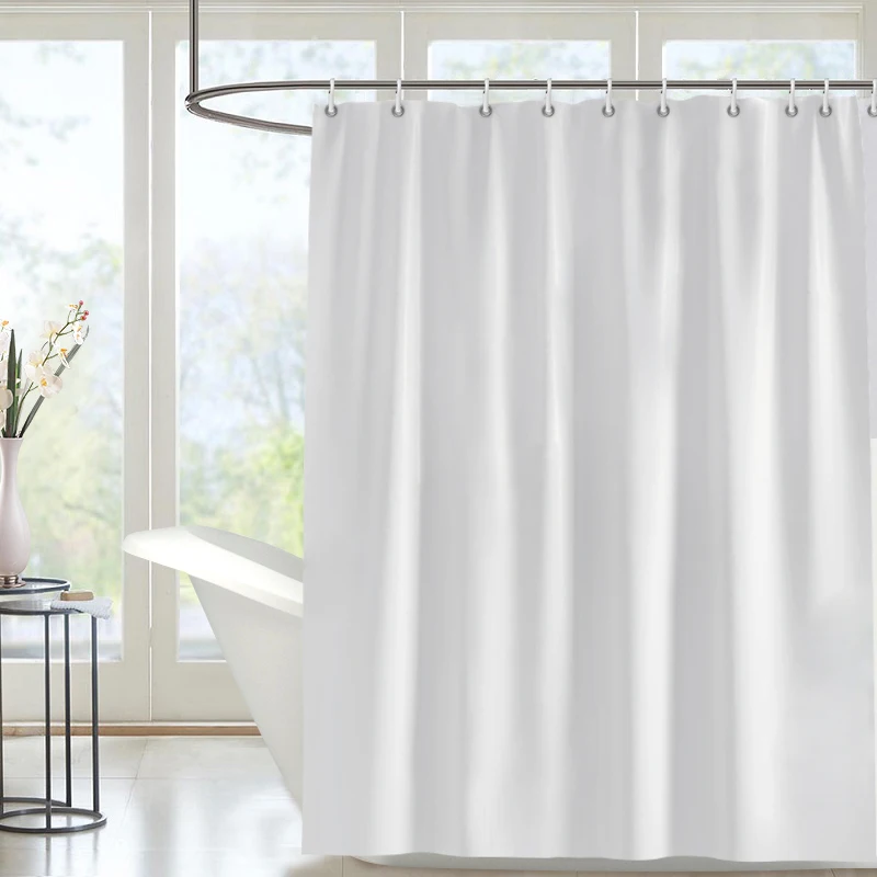 White Shower Curtains Solid Color Bathroom Curtain Polyester Fabric Washable Waterproof Partition Bath Curtain With Hooks