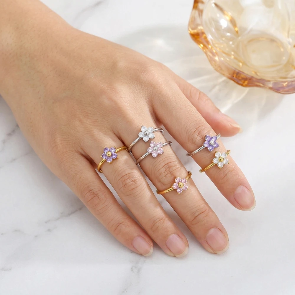 Flower Ring for Women Minimalist Dainty Floral Ring Aesthetic Fashion Jewelry Adjustable Gift for Her