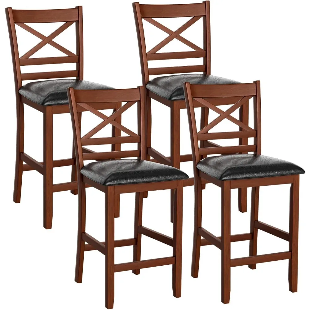 

Barstools Set of 4, 25” Counter Height Mid Century Modern Island Chairs with Back, Soft Cushion & Faux Leather Seat, Simplistic