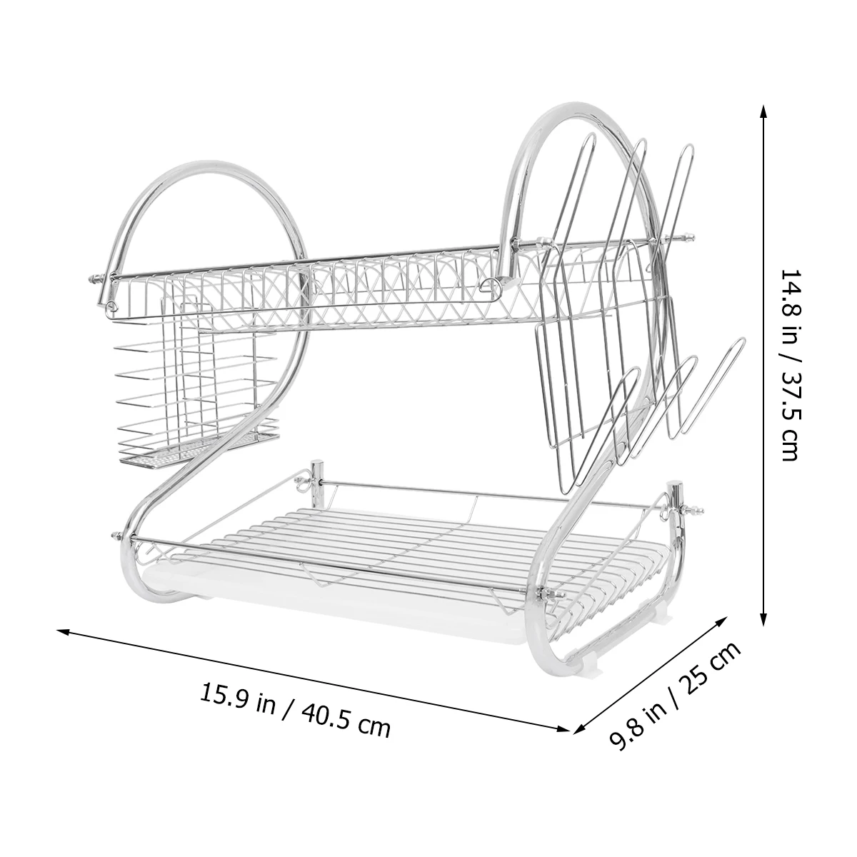

1Set Double Layer Dish Drying Rack 2-Tier Stainless Steel Dishes Organizer with Chopsticks Cup Holder Kitchen Drain Board