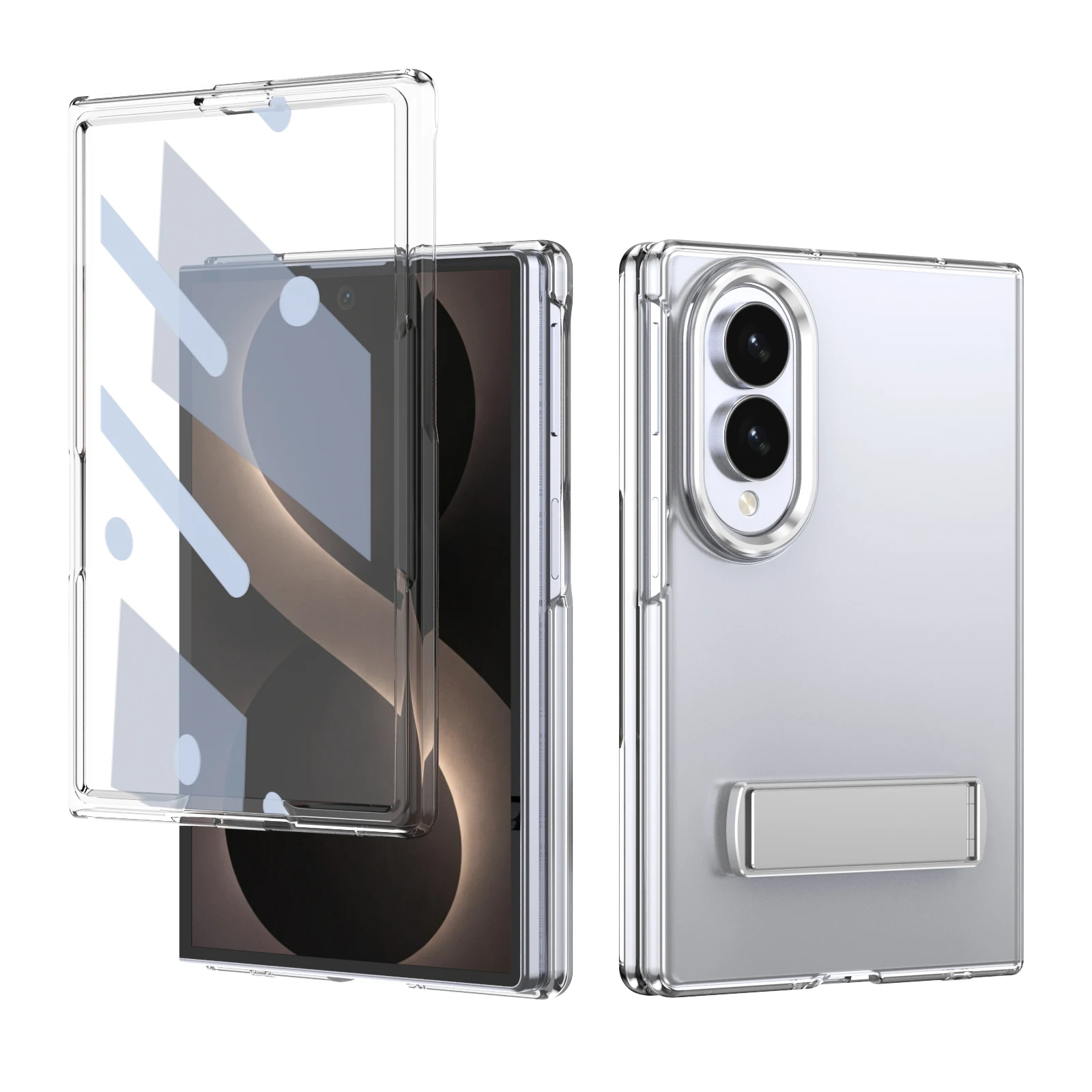 Transparent Phone Case For Samsung Galaxy Z Fold 7 6 5 4 8 Ultra with Shell Film Electroplating Magnetic Protective Stand Cover