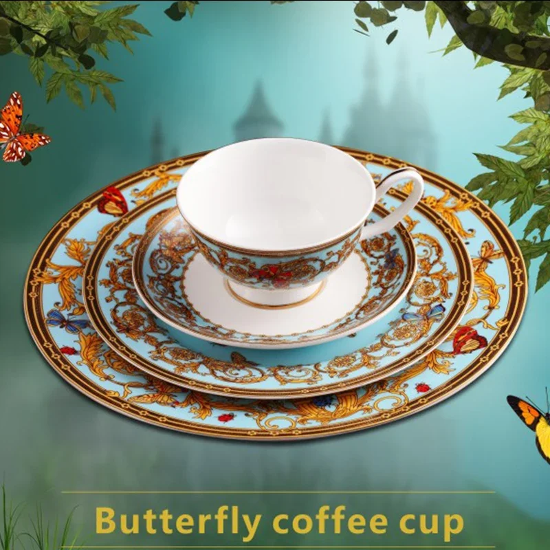 4 pcs /set Bone China Western Food Plates Coffee Cup Saucer Set Luxury Dinner Tableware Steak Cups And Saucers Kit
