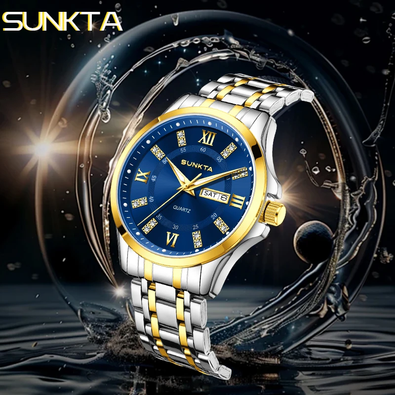 

SUNKTA Fashion Luxury Style Quartz Watch Classic Business Classic Simple Dial Wristwatch Waterproof Luminous Watches for Men+Box
