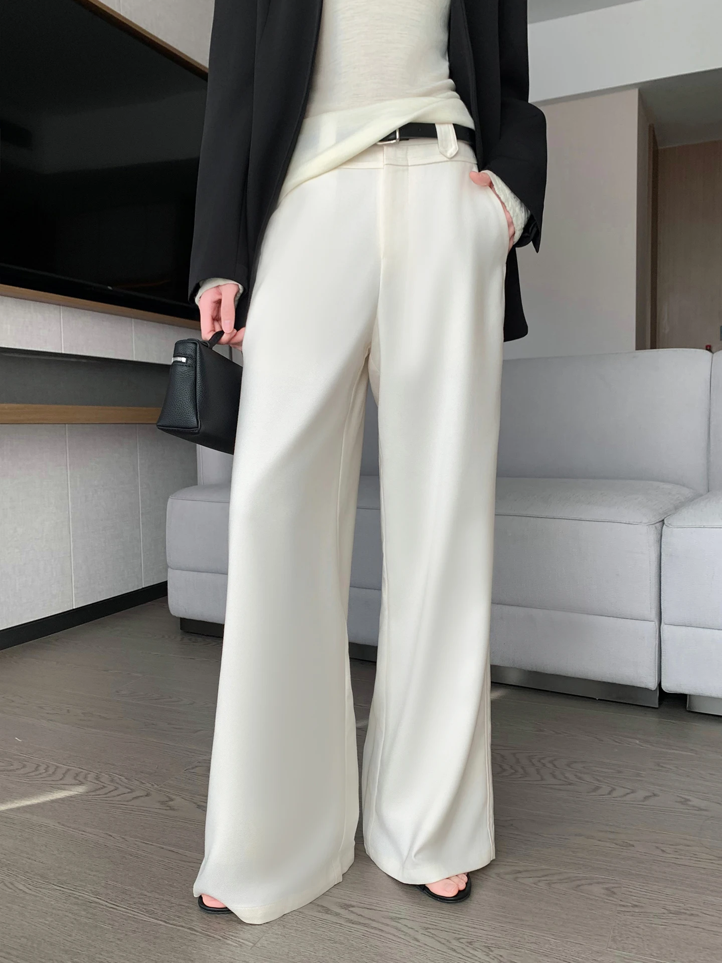 

Белые женские брюки с высокой талией, прямые, свободные, широкие, модные, тонкие, повседневные, длинные, весна 2026, новинка