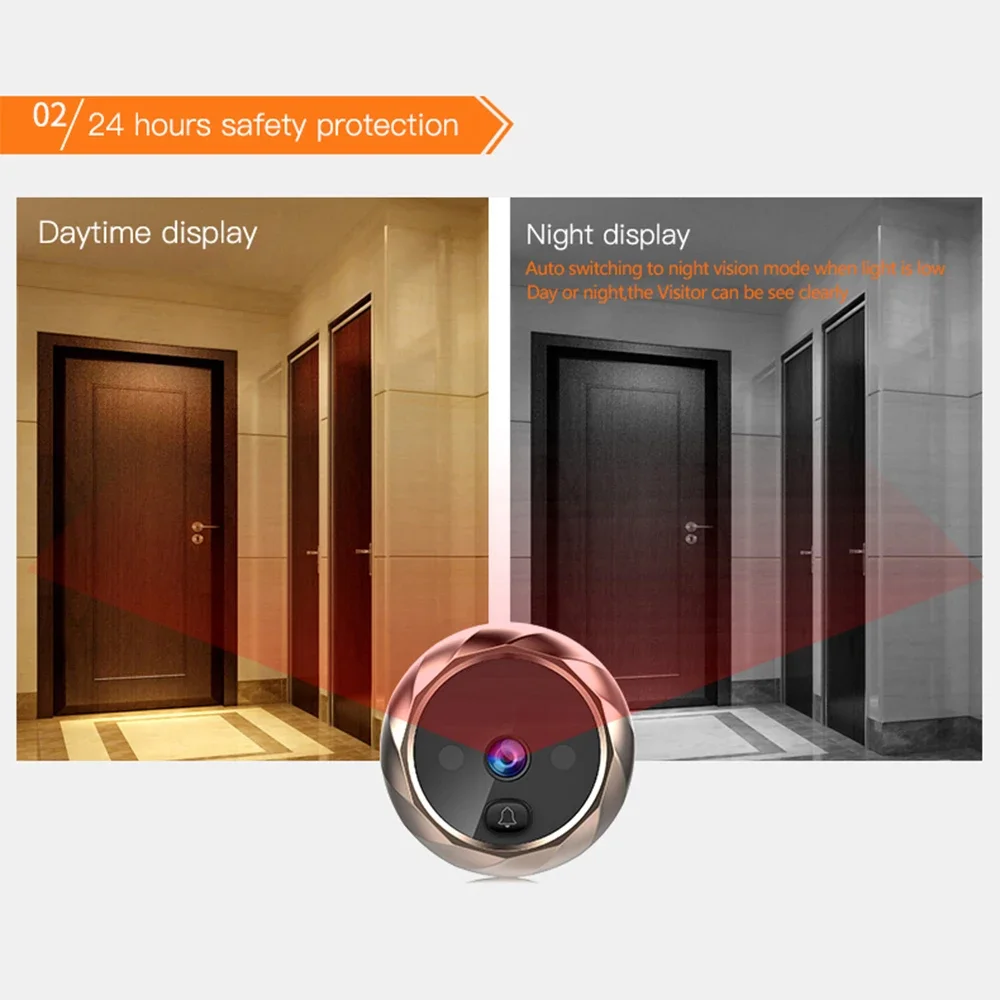 2.8นิ้ว TF หน้าจอ LCD ดิจิตอล90องศาประตูอิเล็กทรอนิกส์ Peephole Door Viewer กลางแจ้งประตู Bell