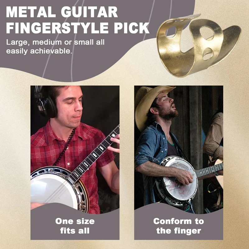M16K-Guitar Finger Picks 3 Index Fingers + 1 Thumb Adjustable Metal Banjo Fingerstyle Pick Finger Protector