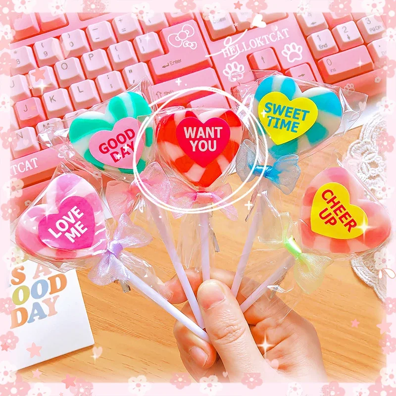 Cute Love Shape Candy Rubber Lápis Borrachas, Estudante Kawaii, Artigos de papelaria estética, Scool Office Supplies, Presente infantil