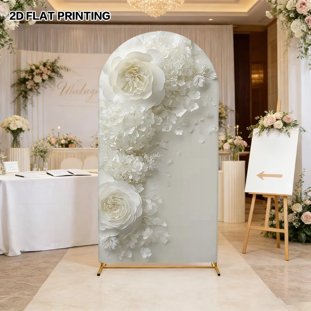 White Roses and Hydrangeas Arch Backdrop Cover Wedding Portrait Photography for Photo Studio Birthday Party Background Supplies