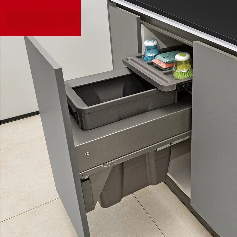 Kitchen trash can cabinet, embedded large single bucket cabinet, hidden trash can in large cleaning bucket bathroom cabinet