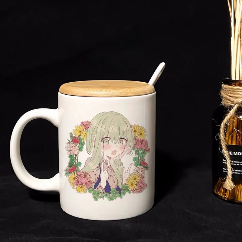 Anime Saint Cecilia & Pastor Lawrence Water Cup Ceramic Mugs Coffee With Lid Spoon Cosplay A7113