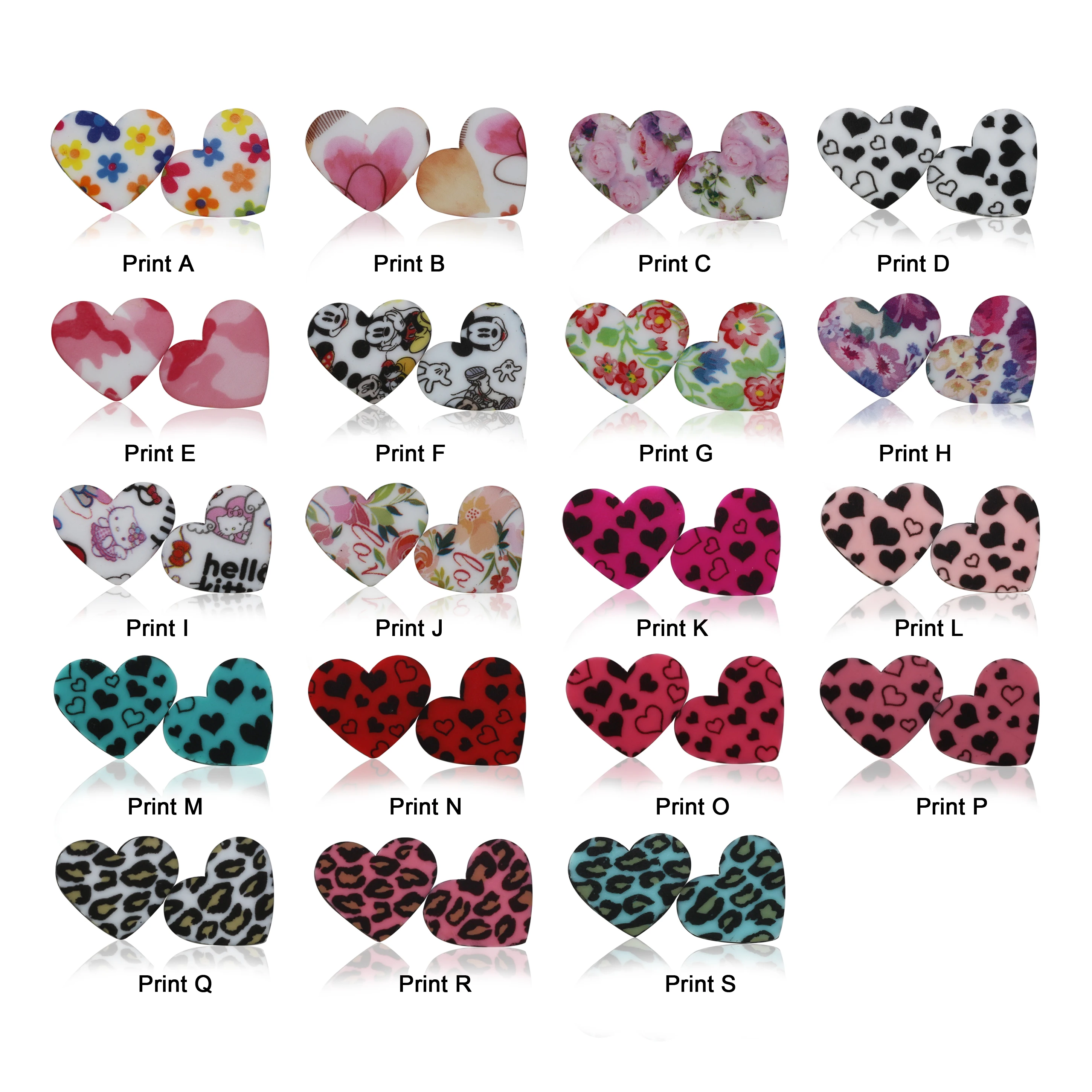 New 10pcs Pink Cow Paw Print Heart Silicone Beads Leopard Red Marble Flowers Design For Valentine\'s Day DIY Neckalce Teething