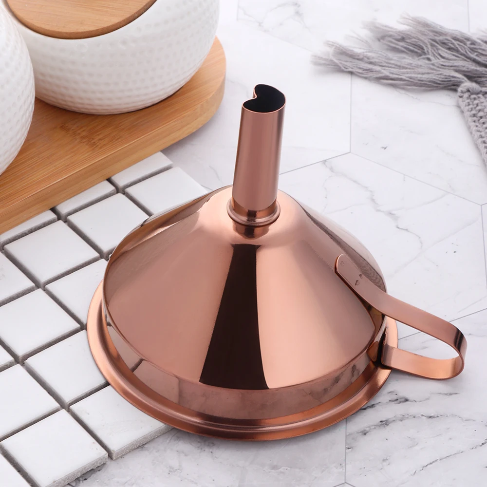 304 Stainless Steel Kitchen Oil Liquid Funnel With Detachable Filter Strainer For Filling Bottles Canning Gold Metal Funnel