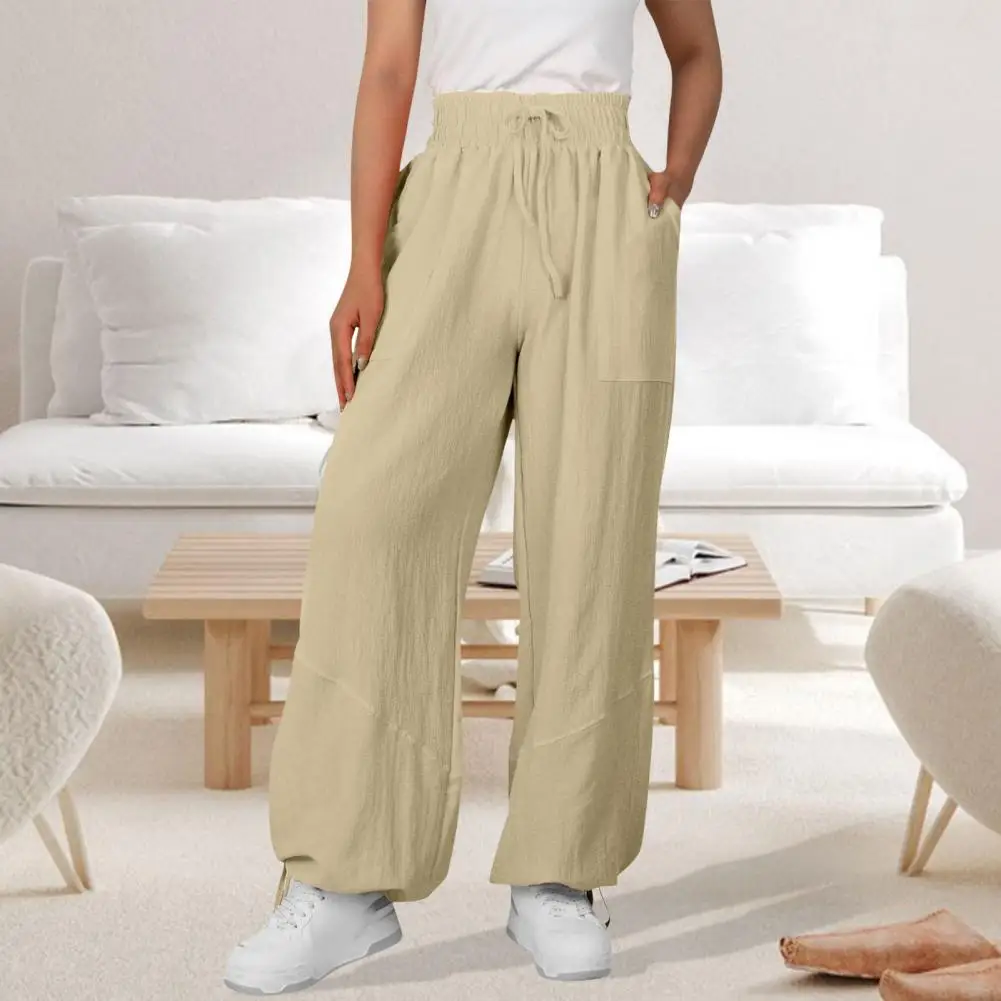 

Elastic Waist Casual Pants Stylish Women's Harem Pants with Elastic High Waist Lace-up Detail Wide-leg Design Casual Trousers