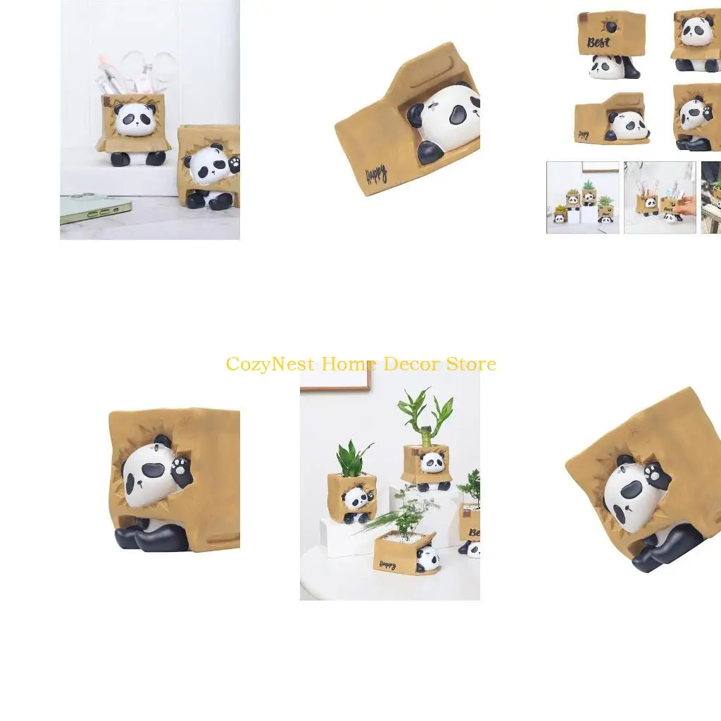 92MF Panda Planter for Workspaces Or Balcony Flower Pots Decorative Pen Holder