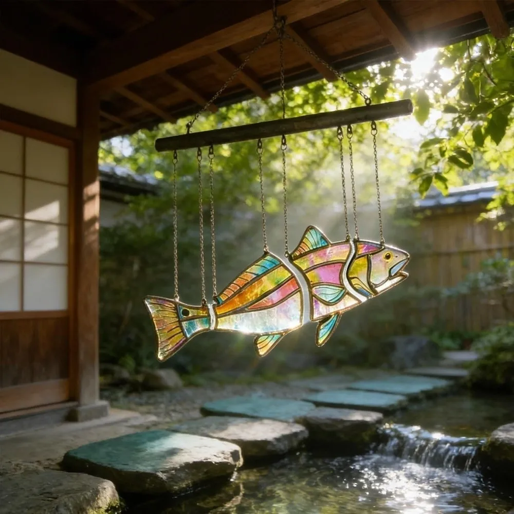 

Hand-Painted Acrylic Fish Wind Chime Clear Vivid Not Fade Fish Hanging Ornament Brilliant Colors Fishing Lover Themed