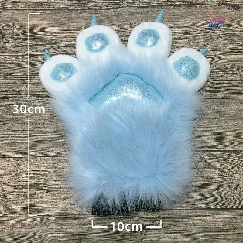 Fursuit Paws Mascot Accessories Furry Partial Cosplay Fluffy Claw Gloves Costume Lion Bear Props for Kids Adults (Light Blue)