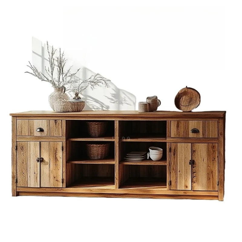 

Solid wood dining side cabinet, living room wall locker, retro storage cabinet