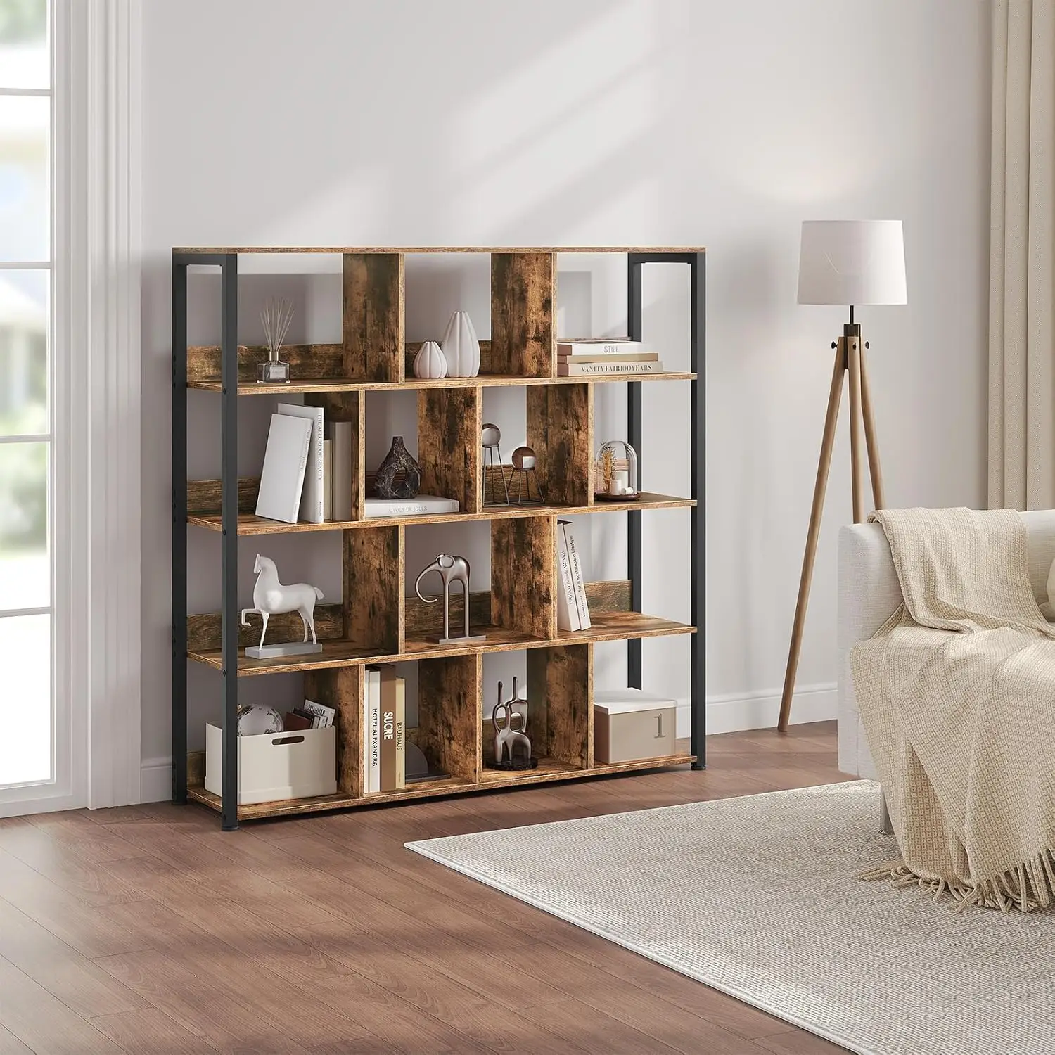 ستاندريجال ريجال ستيند، Bücherregal mit 4 Ebenen، Bücherschrank Aufbewahrungsregal Küchenregal Eckregal، Standregal mit Kippsi