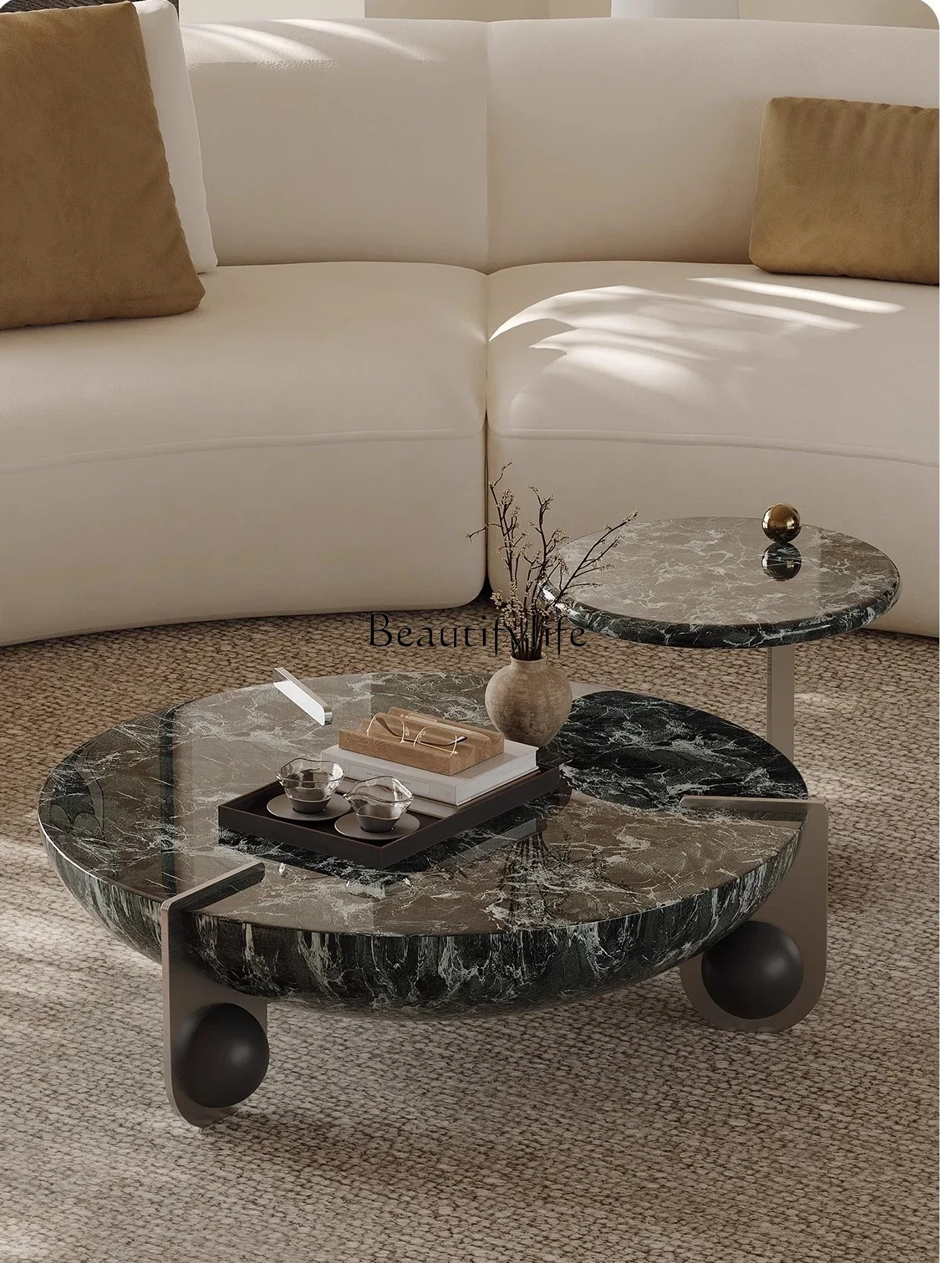 

ls 51 Minimalist original designer coffee table Large apartment luxury light luxury high-end stainless steel round coffee table
