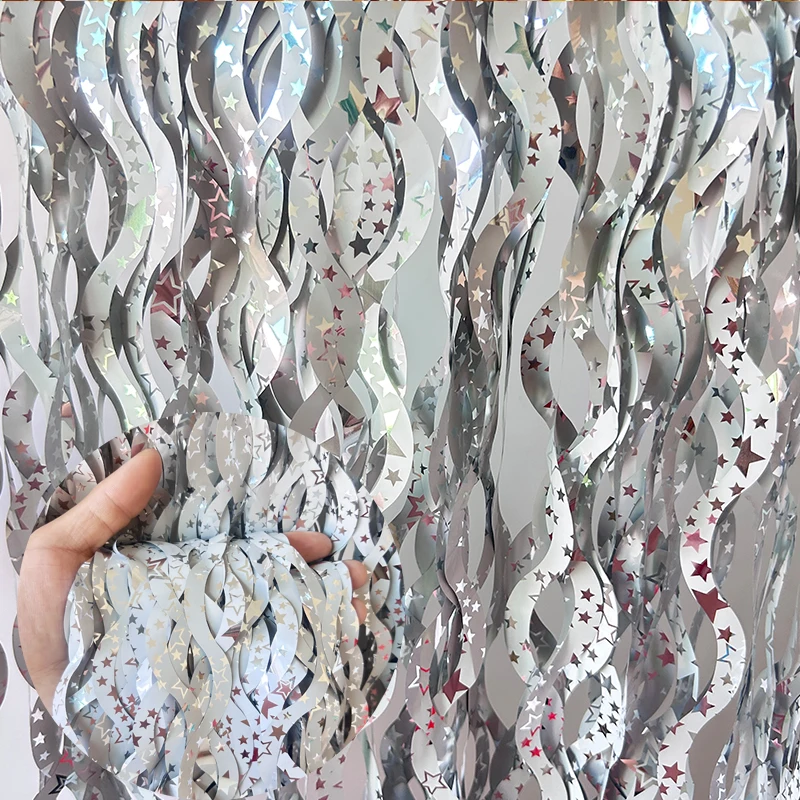 Glitzernde Lametta-Folien-Fransenvorhänge, blau, lila, Metallfolie, Fransen-Hintergrund, Wandvorhänge für Babyparty, Meerjungfrau-Party-Hintergrund – Detail 19