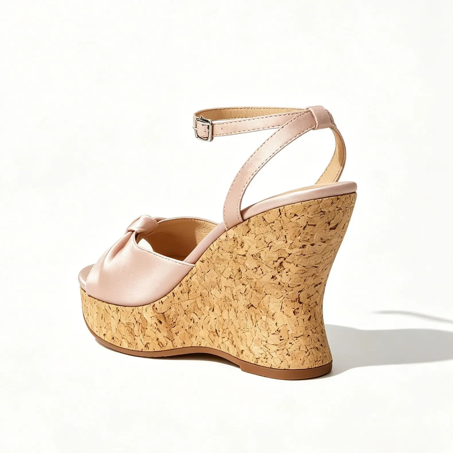 style new waterproof table high heels wedge heel satin bow floral fish mouth one-word buckle with pink sandals