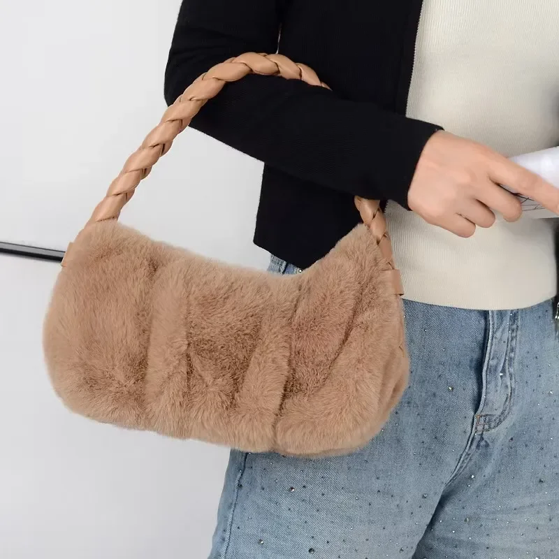 Bolso bandolera de felpa de gran capacidad, bolso de hombro con cadena tejida, bolsa portátil para teléfono móvil para niñas, nuevo otoño e invierno