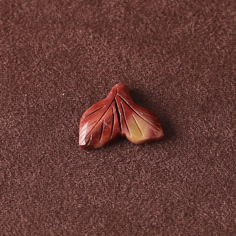 Mookite Jasper Leaf-Shaped Charm: Red & Golden Hued Natural Stone Pendant, Unique Artisan Jewelry Component 15x19x4mm-1.3g