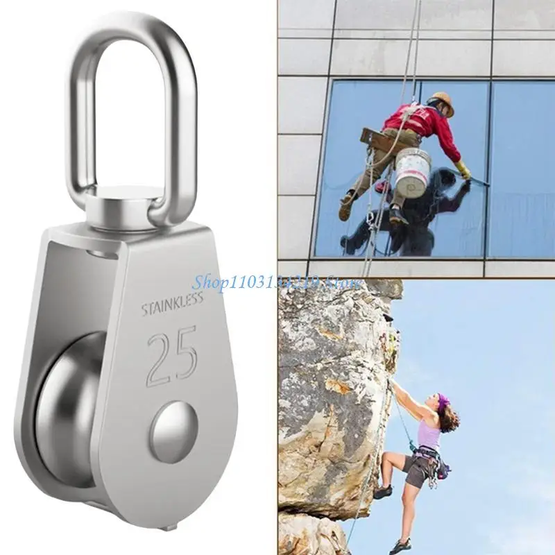 N5KC 2Pcs M25 Single Pulley Block Loading 330lbs Stainless Steel Wire Rope Single Roller Lifting Cranes Swivels Hook Outdoor
