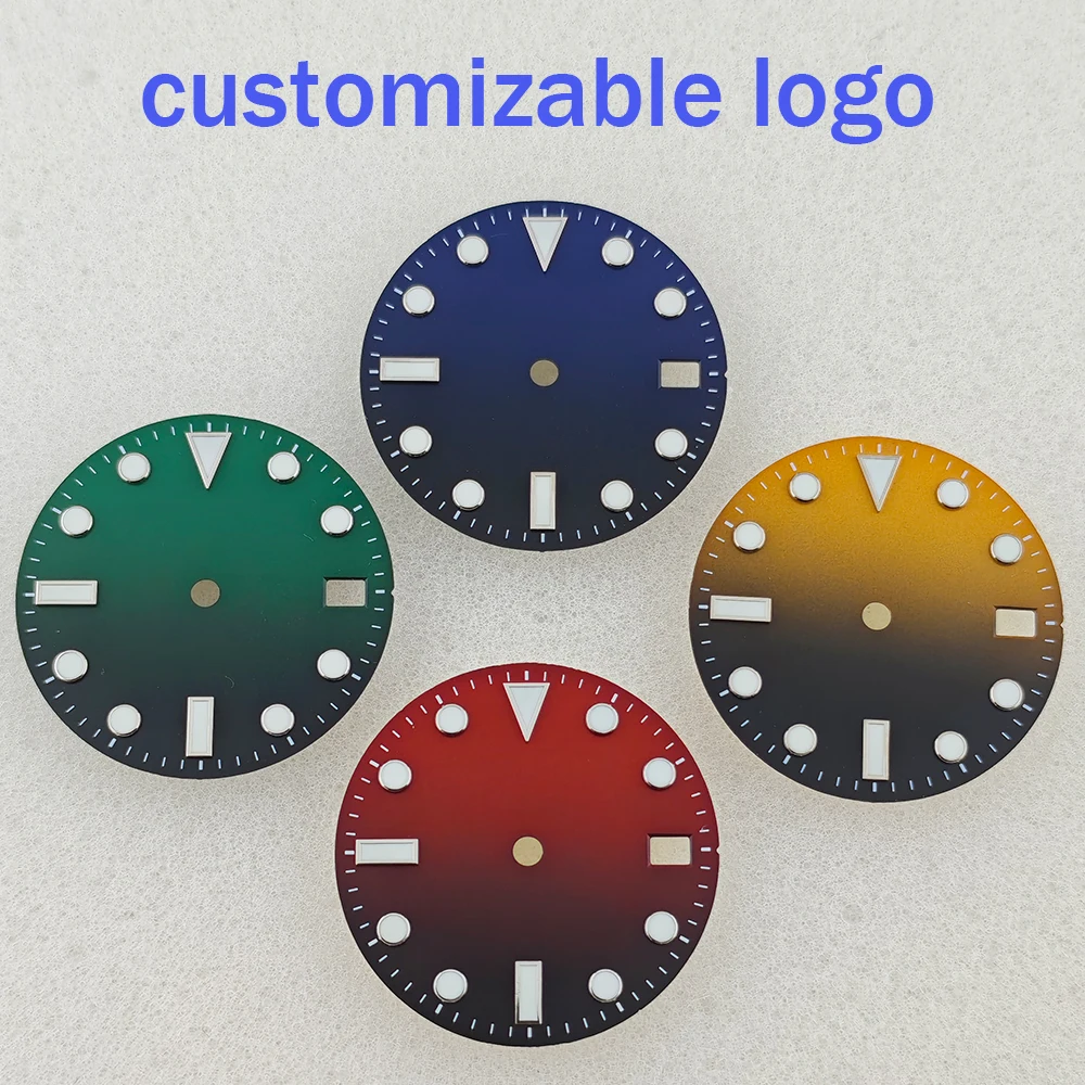 

Циферблат для часов 28,5 мм с градиентной синей подсветкой, стерильный, с возможностью нанесения логотипа, подходит для механизмов NH35/NH36, запчасти для часов.
