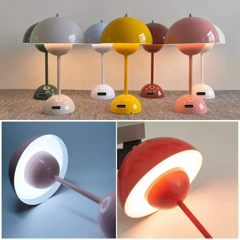 

Nordic LED Table Lamp Mushroom Desk Light Type-C Rechargeable Top Touch Switch Lantern Room Decoration Night Lights for Bedroom