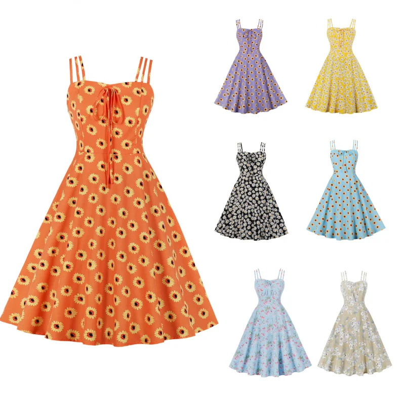 

New European and American Foreign Trade Dress Women's Seaside Skirt Atmosphere Suspenders Purple Skirt Sexy Floral Skirt2201