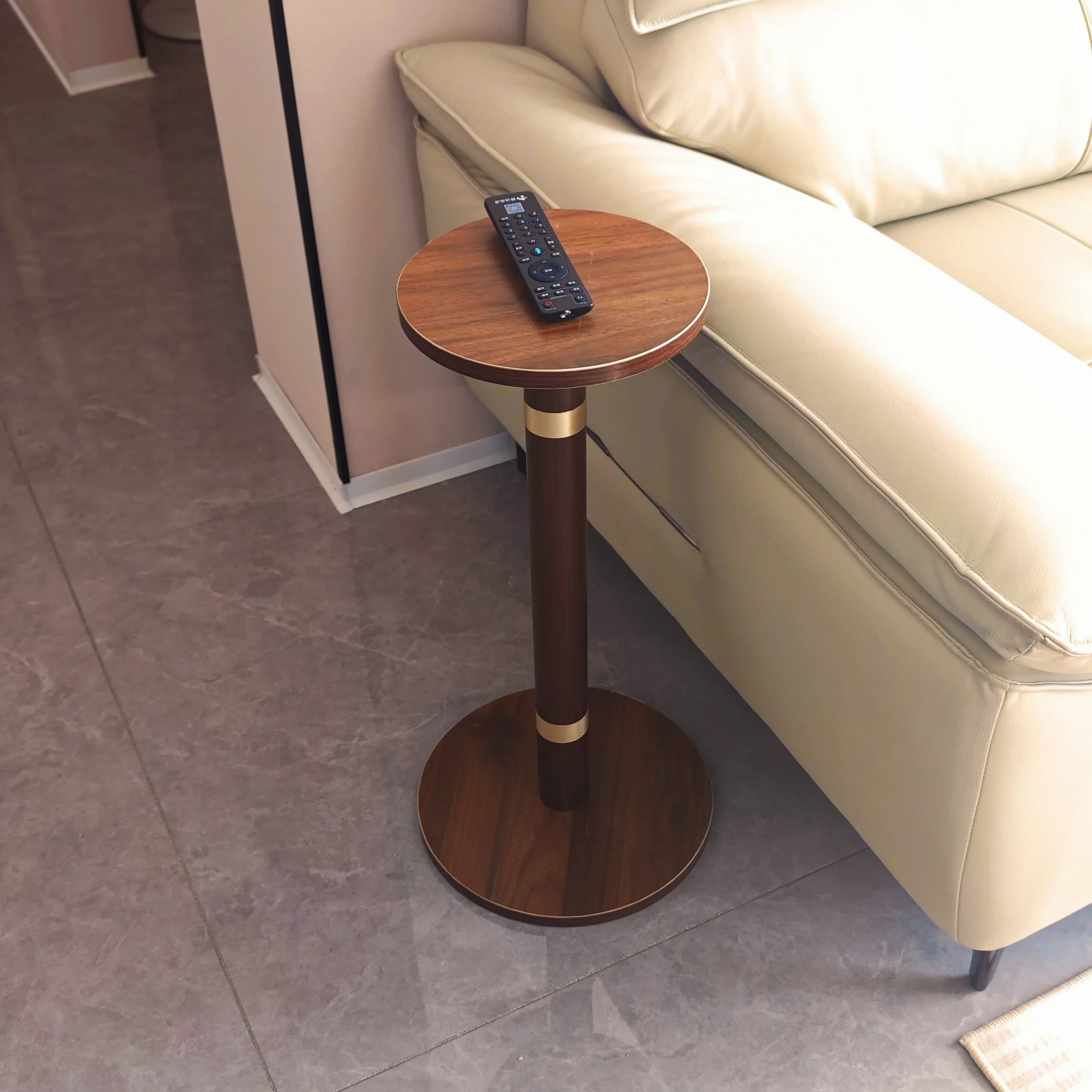 Modern Round Plant Stand - Solid Walnut Wood Side Table with Storage Shelf for Living Room, Bedroom, Balcony & Sofa Corner