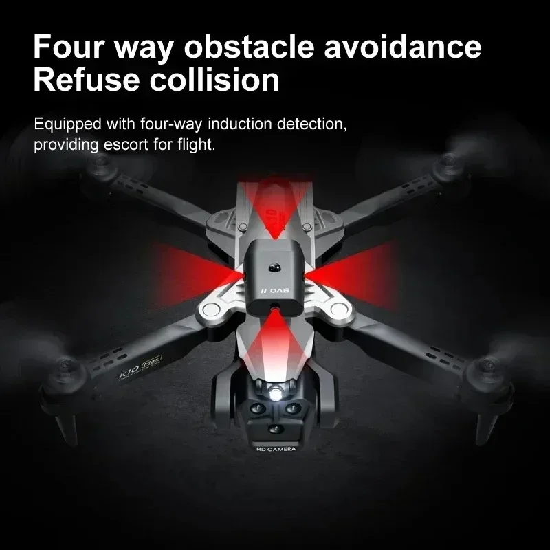 HD K10 Max Drone, Three Camera RC Quadcopter, Wide Angle Aerial Photography with Obstacle Avoidance