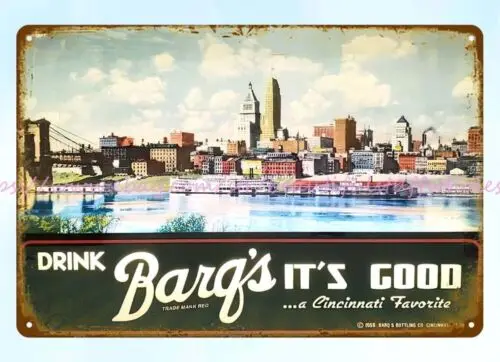 1950s Cincinnati Drink Barq's metal tin sign mancave wall decor