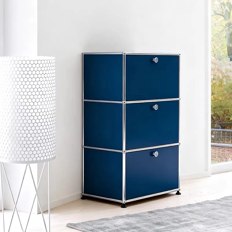 #Modern Simple Korean Style 304 Stainless Steel Storage Side Cabinet Colors Options Three Layer Lockers Cabinet for Living Room