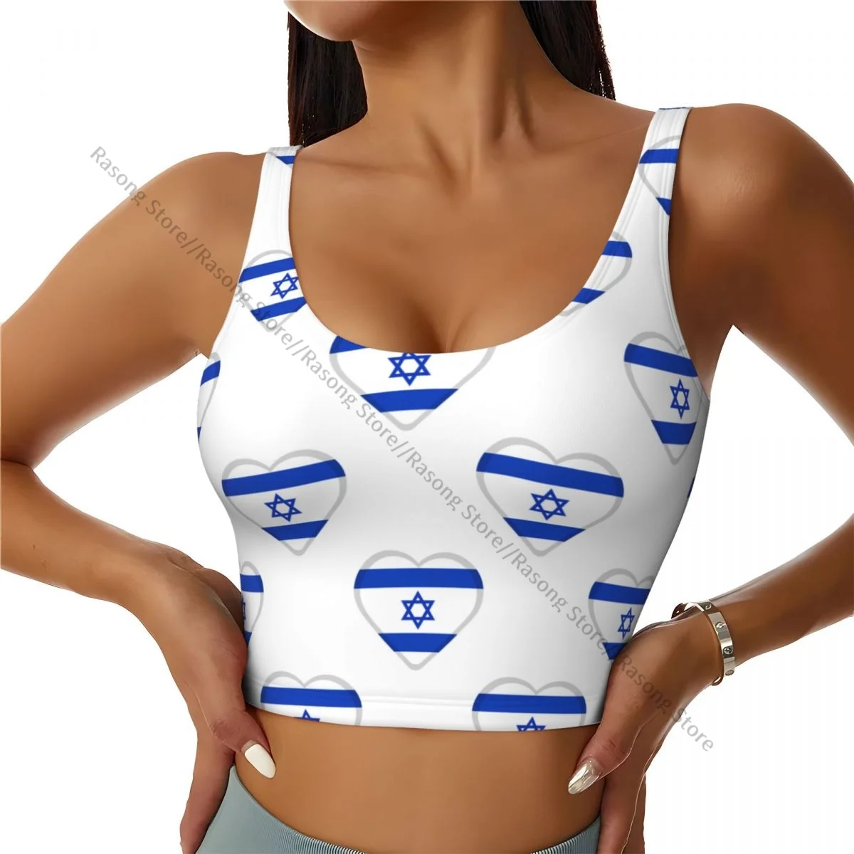 Women Sexy Sports Vest Hearts With Israel Flag Female Streetwear Sport Lingerie Tee Crop Top